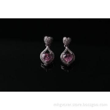 Pink heart 925 sterling silver earrings with AAA CZ in micr